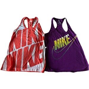 Nike Dri Fit Racerback Tank Top Bundle Orange Purple Logo Medium